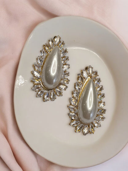 GOLD DROP PEARL WITH TENNIS DIAMOND EDEN EARRINGS