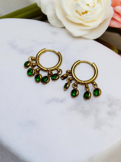 GOLD GREEN HANGING DIAMOND JORDYN EARRINGS