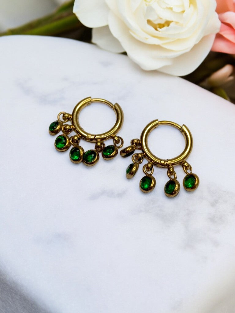 GOLD GREEN HANGING DIAMOND JORDYN EARRINGS