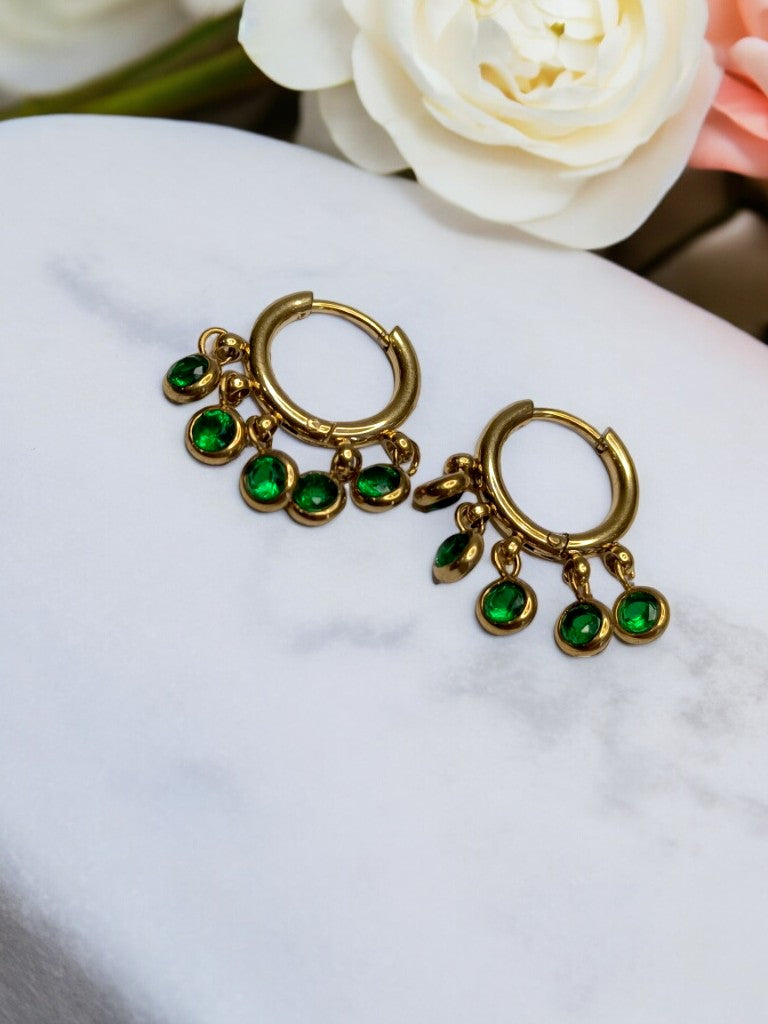 GOLD GREEN HANGING DIAMOND JORDYN EARRINGS