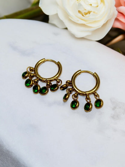 GOLD GREEN HANGING DIAMOND JORDYN EARRINGS
