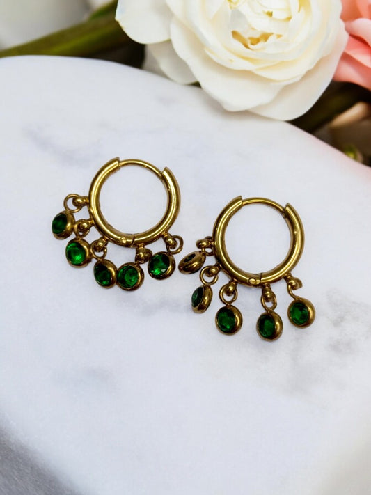 GOLD GREEN HANGING DIAMOND JORDYN EARRINGS