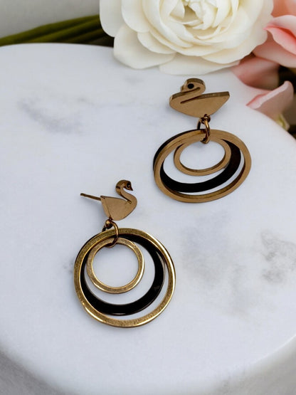 GOLD SWAN WITH HANGING CIRCLE HERISH EARRINGS