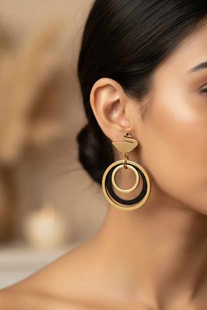 GOLD SWAN WITH HANGING CIRCLE HERISH EARRINGS