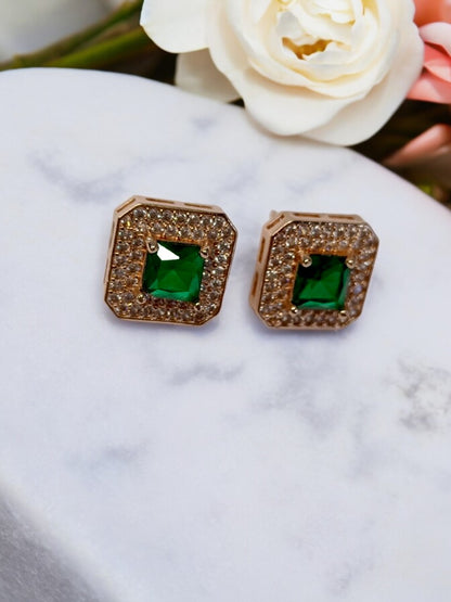 ROSE GOLD GREEN SQUARE DIAMOND HELENY EARRINGS