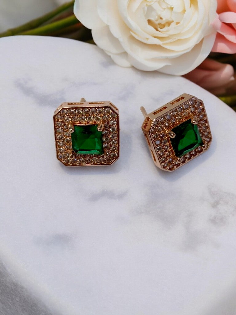 ROSE GOLD GREEN SQUARE DIAMOND HELENY EARRINGS