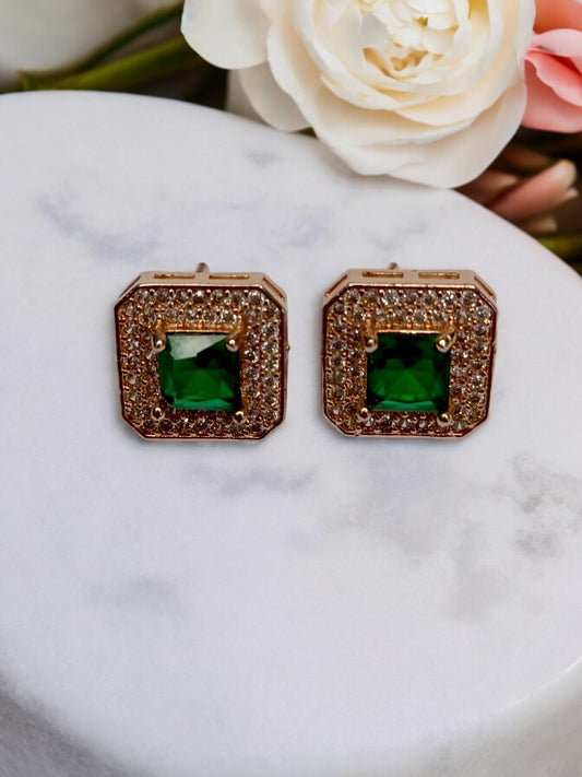 ROSE GOLD GREEN SQUARE DIAMOND HELENY EARRINGS
