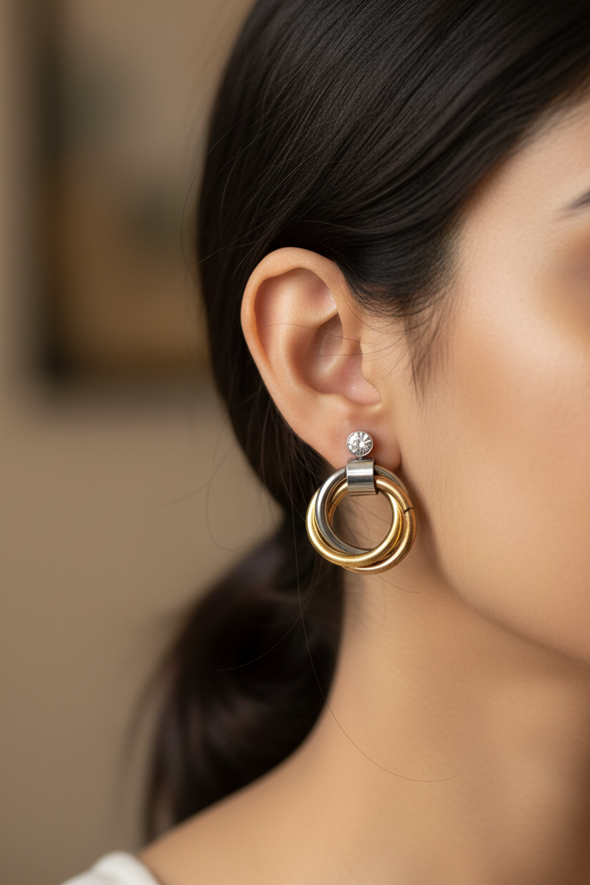 GOLD & SILVER  LAYERED DESTINY EARRINGS