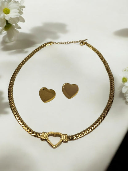 GOLD HEART KIMONE NECKLACE,EARRINGS AND BRACELET (COMBO)