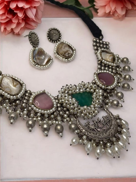 MULTI NIDHANA GERMAN SILVER JEWELLERY SET