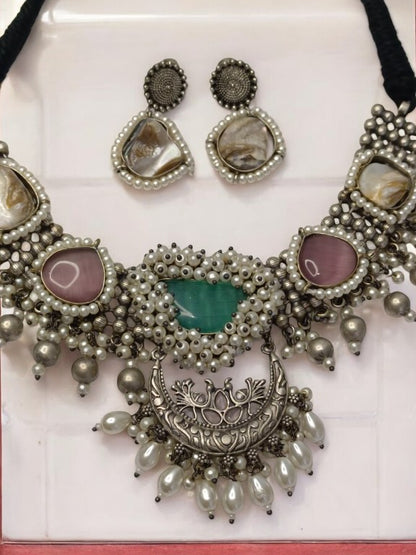 MULTI NIDHANA GERMAN SILVER JEWELLERY SET