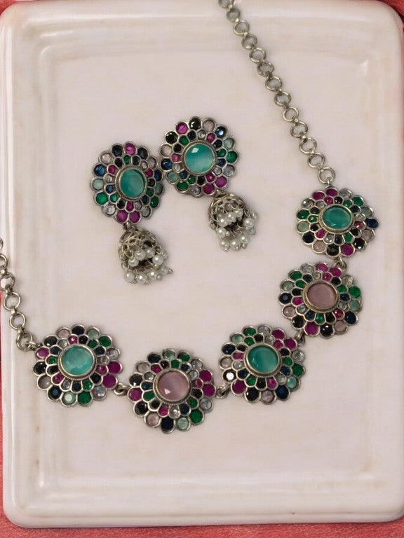 MULTI JYOTSHANA GERMAN SILVER JEWELLERY SET