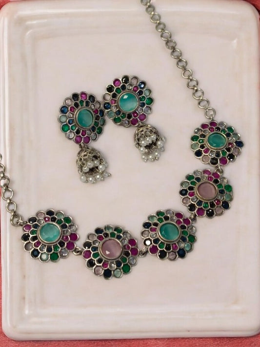 MULTI JYOTSHANA GERMAN SILVER JEWELLERY SET
