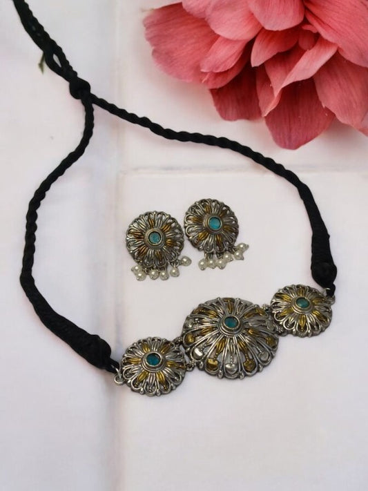 SKY BLUE DHRUVIKA GERMAN SILVER JEWELLERY SET