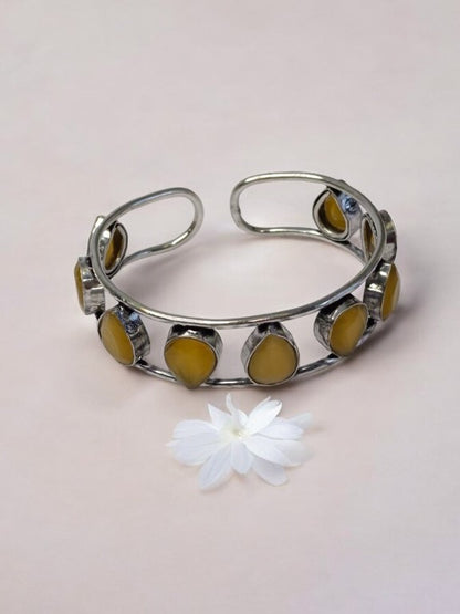 YELLOW MRINIKA GERMAN SILVER BANGLE (CUFF)
