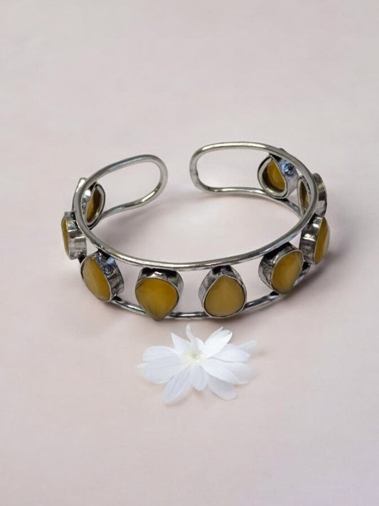 YELLOW MRINIKA GERMAN SILVER BANGLE (CUFF)