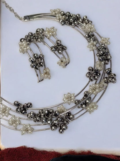 LAYERED HASLI MIKSHA GERMAN SILVER JEWELLERY SET
