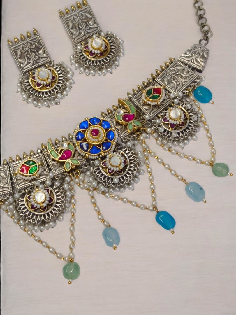 MULTI NAINVIKA GERMAN SILVER JEWELLERY SET