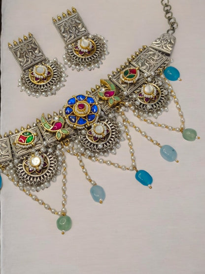 MULTI NAINVIKA GERMAN SILVER JEWELLERY SET