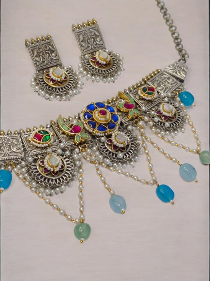MULTI NAINVIKA GERMAN SILVER JEWELLERY SET