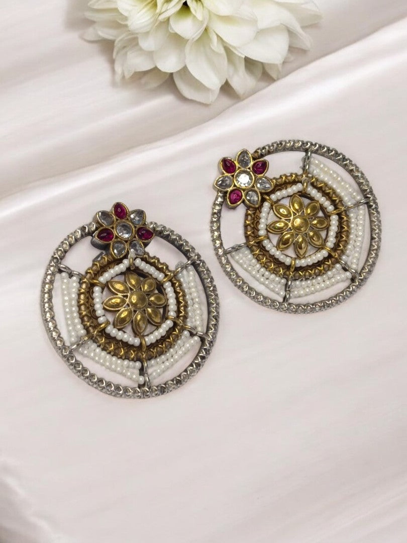 WHITE AND RUBY PRATIKSHA GERMAN SILVER EARRINGS