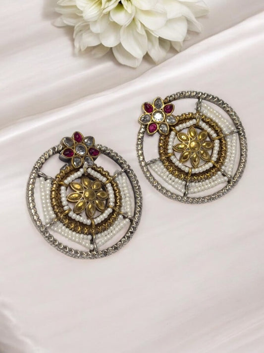 WHITE AND RUBY PRATIKSHA GERMAN SILVER EARRINGS