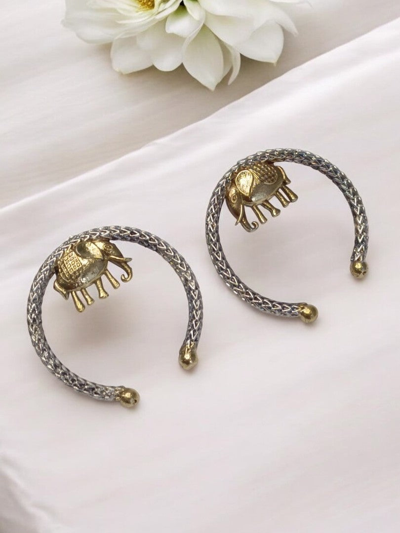 GOLDEN ELEPHANT PRIYASHI GERMAN SILVER EARRINGS