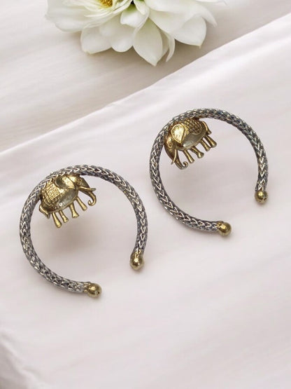 GOLDEN ELEPHANT PRIYASHI GERMAN SILVER EARRINGS
