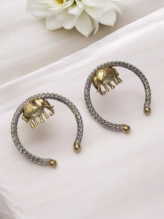 GOLDEN ELEPHANT PRIYASHI GERMAN SILVER EARRINGS