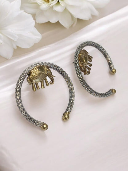 GOLDEN ELEPHANT PRIYASHI GERMAN SILVER EARRINGS