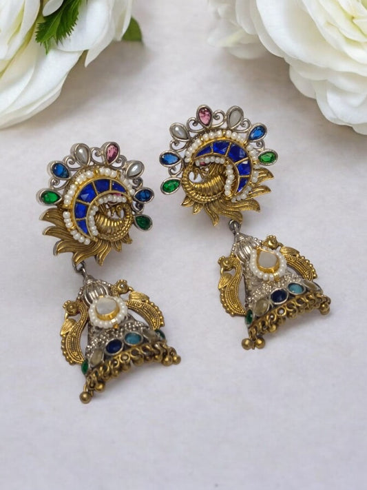 MULTI TAHINI GERMAN SILVER EARRINGS