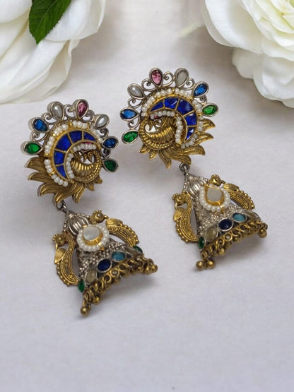 MULTI TAHINI GERMAN SILVER EARRINGS