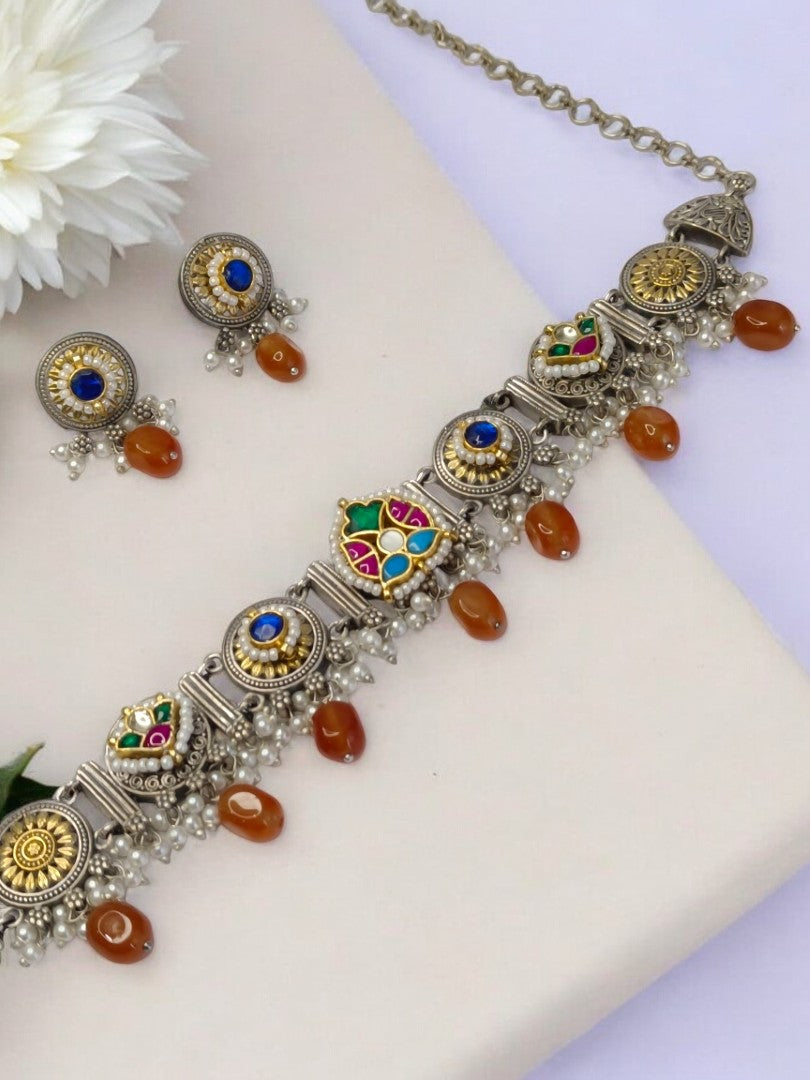 ORANGE SUNITHA GERMAN SILVER JEWELLERY SET