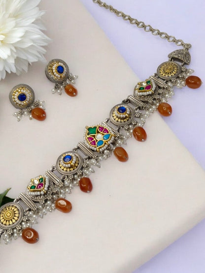 ORANGE SUNITHA GERMAN SILVER JEWELLERY SET