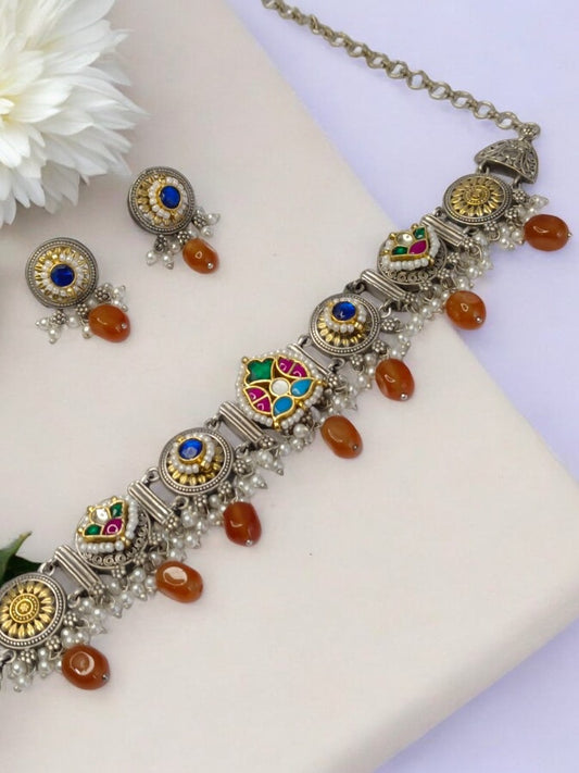 ORANGE SUNITHA GERMAN SILVER JEWELLERY SET