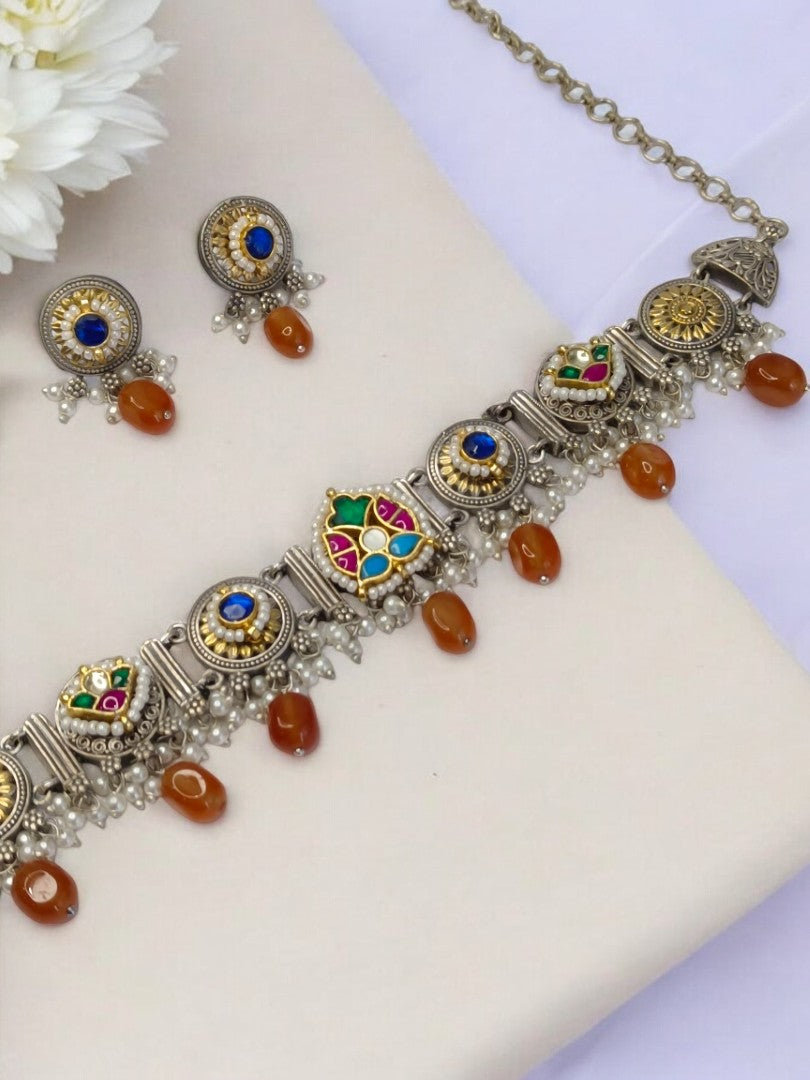 ORANGE SUNITHA GERMAN SILVER JEWELLERY SET