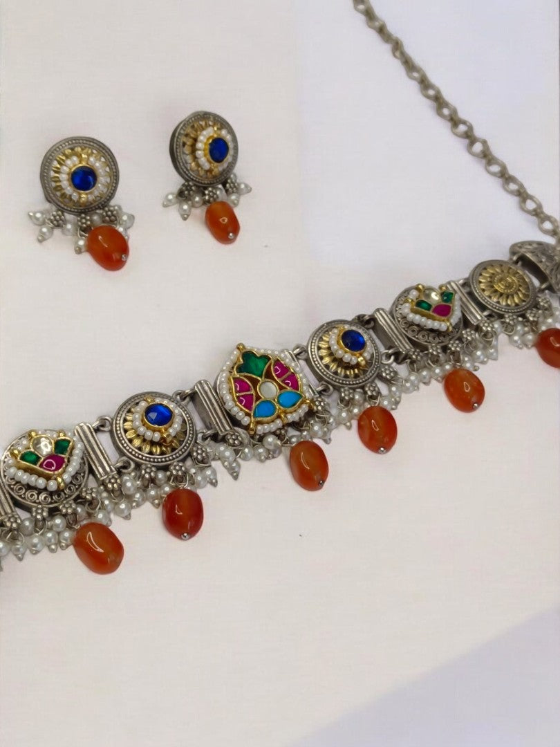 ORANGE SUNITHA GERMAN SILVER JEWELLERY SET