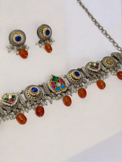 ORANGE SUNITHA GERMAN SILVER JEWELLERY SET