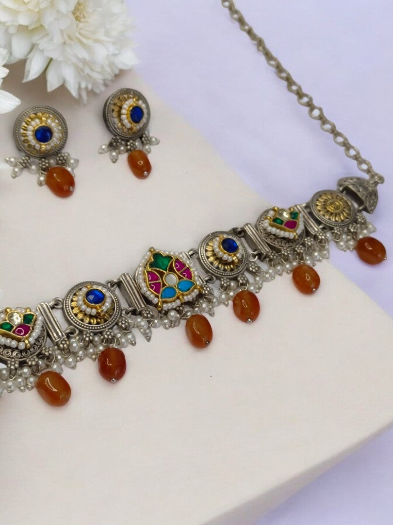 ORANGE SUNITHA GERMAN SILVER JEWELLERY SET