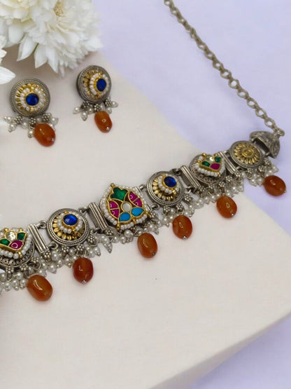 ORANGE SUNITHA GERMAN SILVER JEWELLERY SET