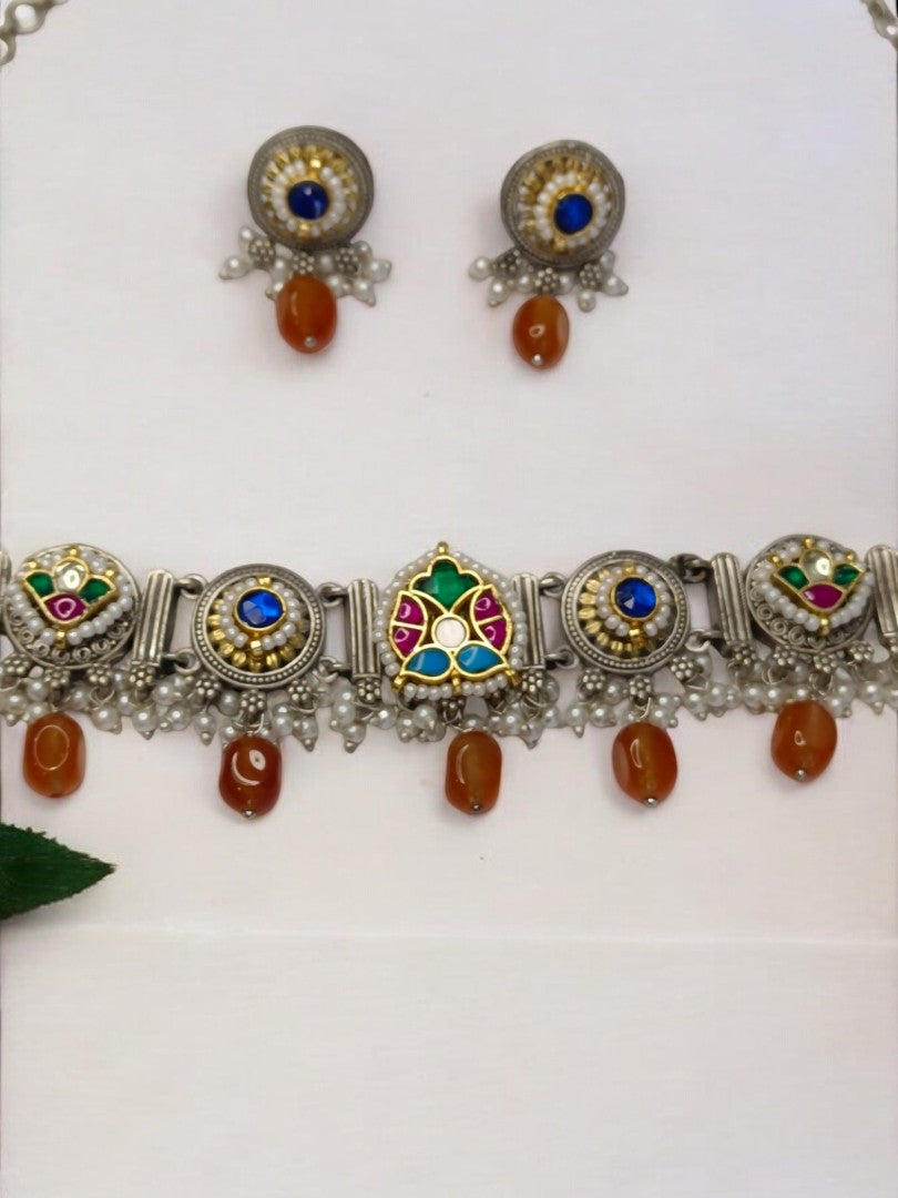 ORANGE SUNITHA GERMAN SILVER JEWELLERY SET
