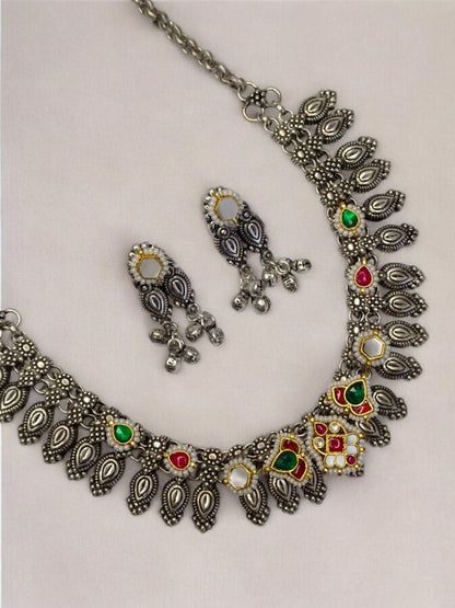 RUBY AND WHITE LESHWINI GERMAN SILVER JEWELLERY SET