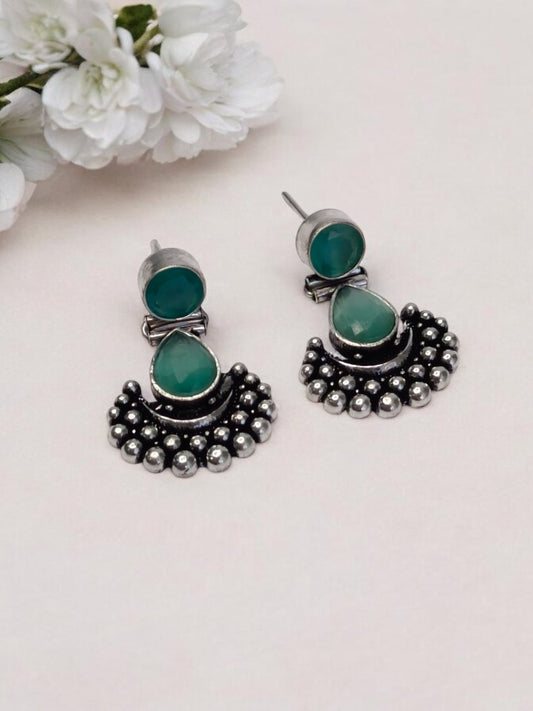SEA GREEN DITYAA GERMAN SILVER EARRINGS