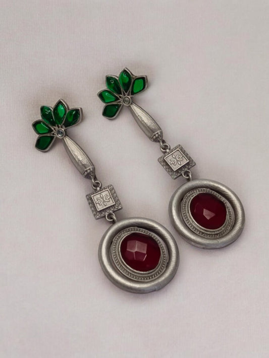 RUBY AND GREEN GITABANI GERMAN SILVER EARRINGS