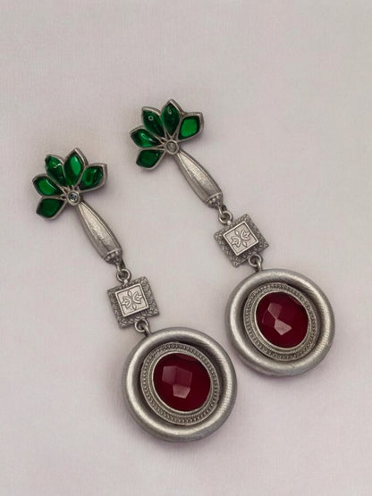 RUBY AND GREEN GITABANI GERMAN SILVER EARRINGS