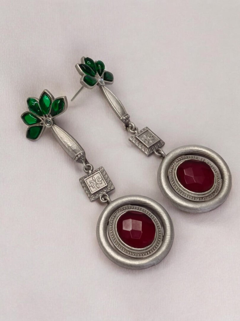 RUBY AND GREEN GITABANI GERMAN SILVER EARRINGS