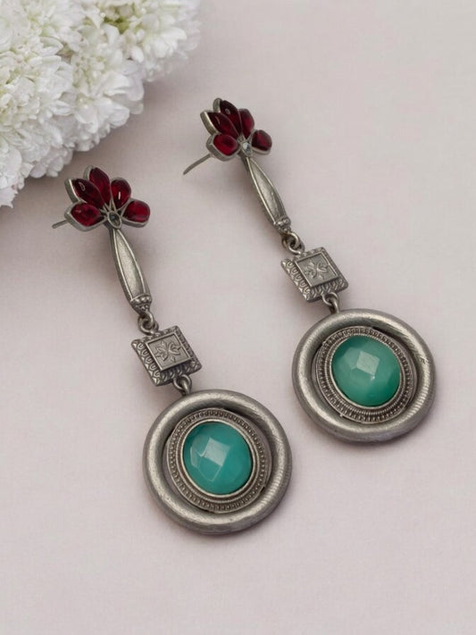 RUBY AND SEA GREEN GITABANI GERMAN SILVER EARRINGS