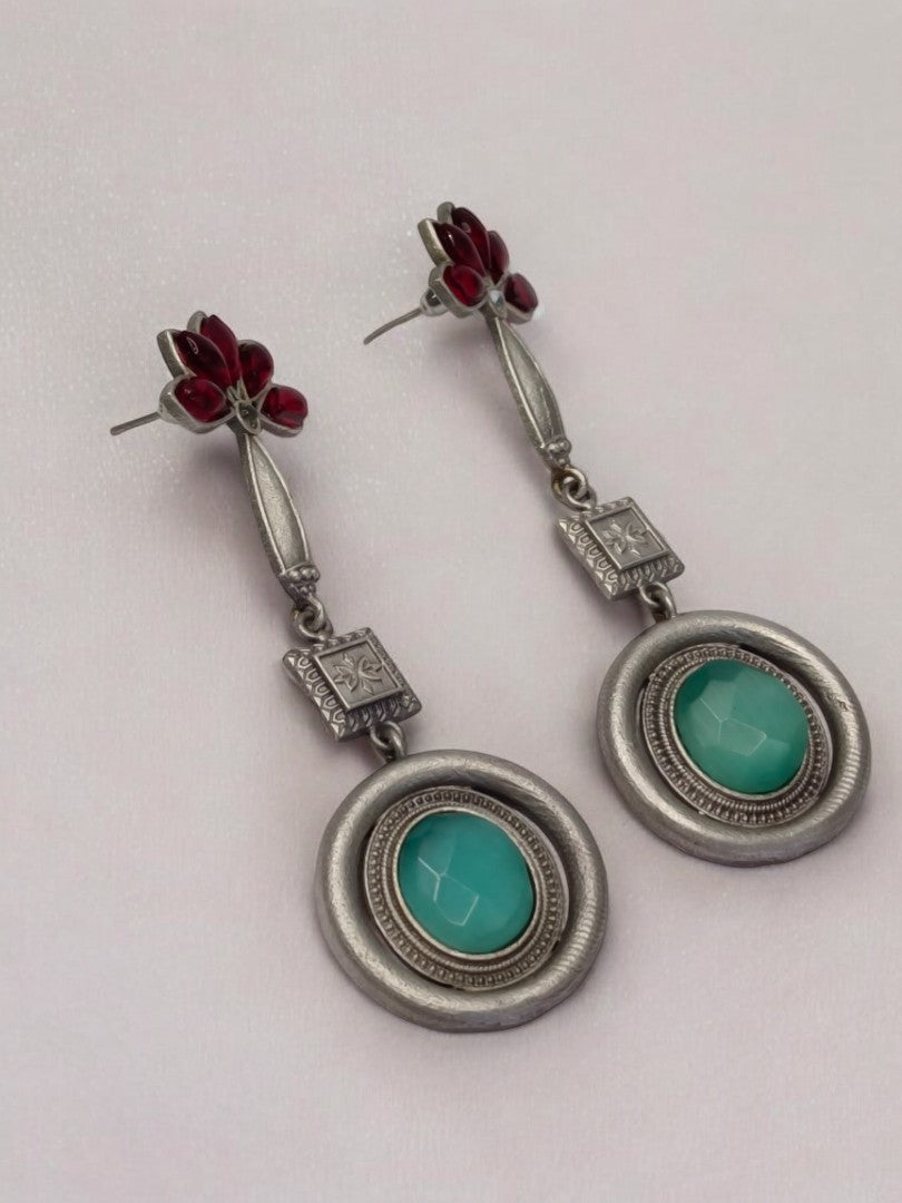 RUBY AND SEA GREEN GITABANI GERMAN SILVER EARRINGS