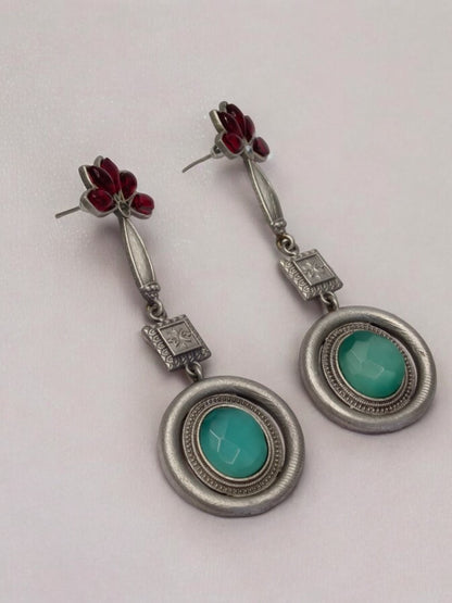 RUBY AND SEA GREEN GITABANI GERMAN SILVER EARRINGS
