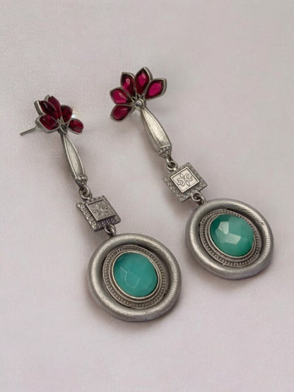 RUBY AND SEA GREEN GITABANI GERMAN SILVER EARRINGS